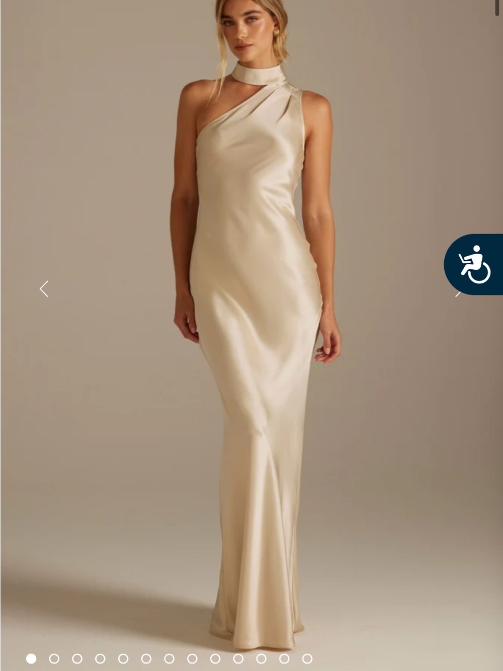 Elegant One-Shoulder Satin Evening Dress in Champagne